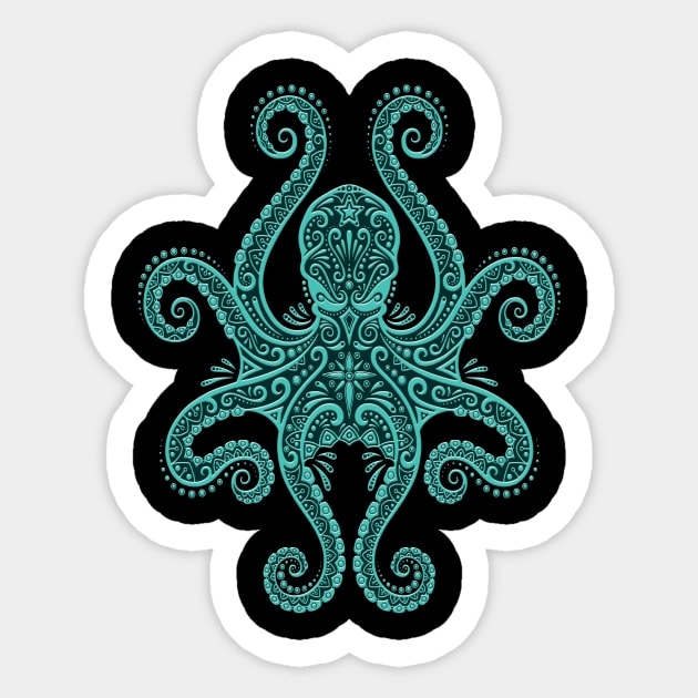 Intricate Teal Blue Octopus Sticker by jeffbartels